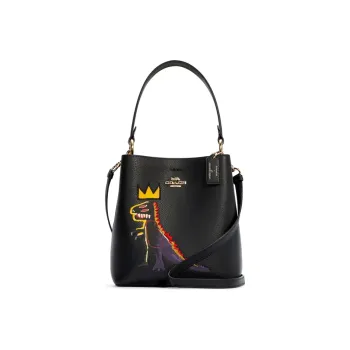 COACH Basquiat Collaboration Town Leather Bucket Bag, One Shoulder Handbag Women's Black
