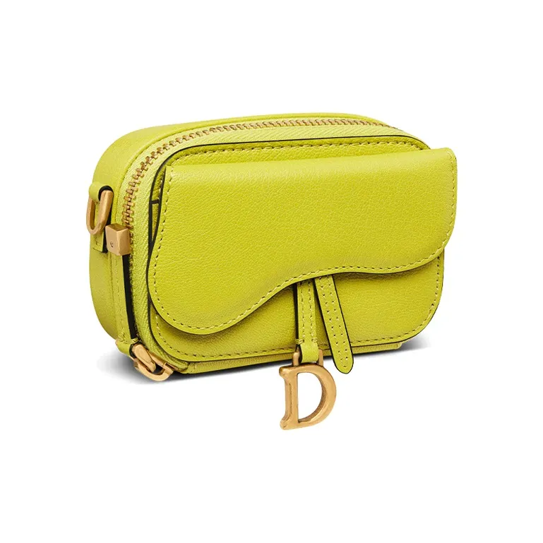 DIOR Sheepskin Saddle Bag Handheld Shoulder Bag Crossbody Bag Regular Women's Green Yellow-1