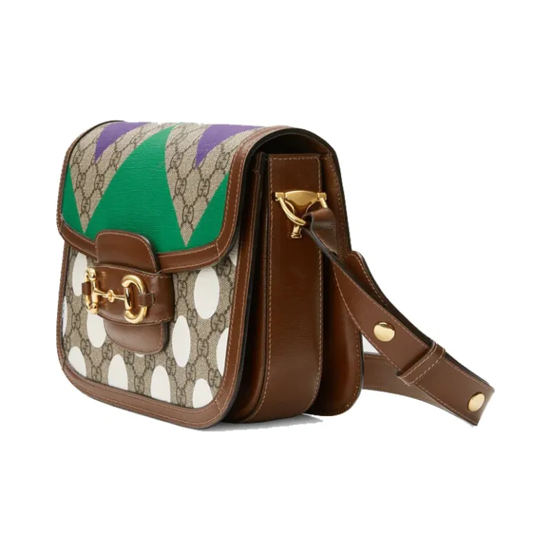 GUCCI Horsebit 1955 Canvas With Leather Saddle Bag, Shoulder Bag, Crossbody Bag Trumpets Unisex Ebony/Brown-1
