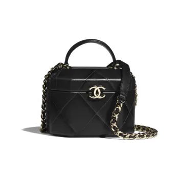 CHANEL Lambskin Unit Price Crossbody Makeup Bag Small Size Women's Black