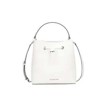 MICHAEL KORS Suri Cow Leather Bucket Bag, One Shoulder Handbag Large Size Women's Pure White