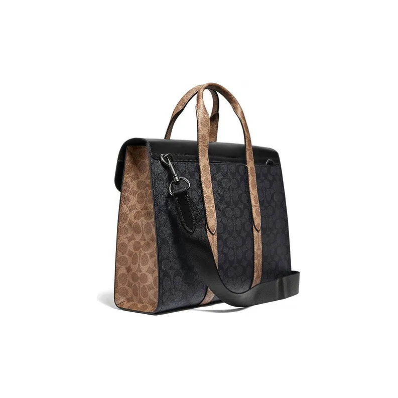 COACH Monogram Canvas With Leather Shoulder Bag, Crossbody Bag, Handbag Large Size Men's Charcoal Black-1