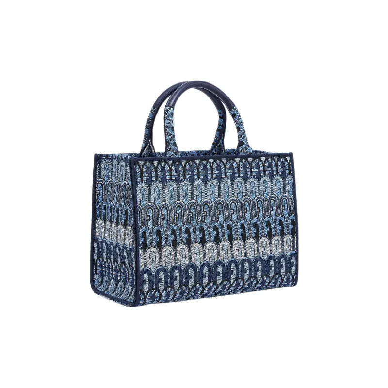 Furla Fabric Tote Bag, Shopping Bag, Shoulder Bag Trumpets Women's Denim Blue Shades-1