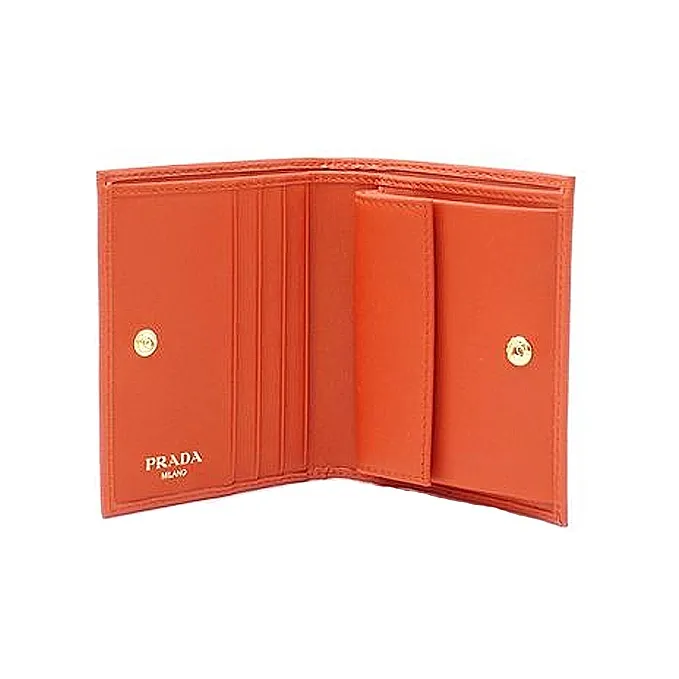 PRADA Cow Leather Wallets Clutches Women's Orange-2