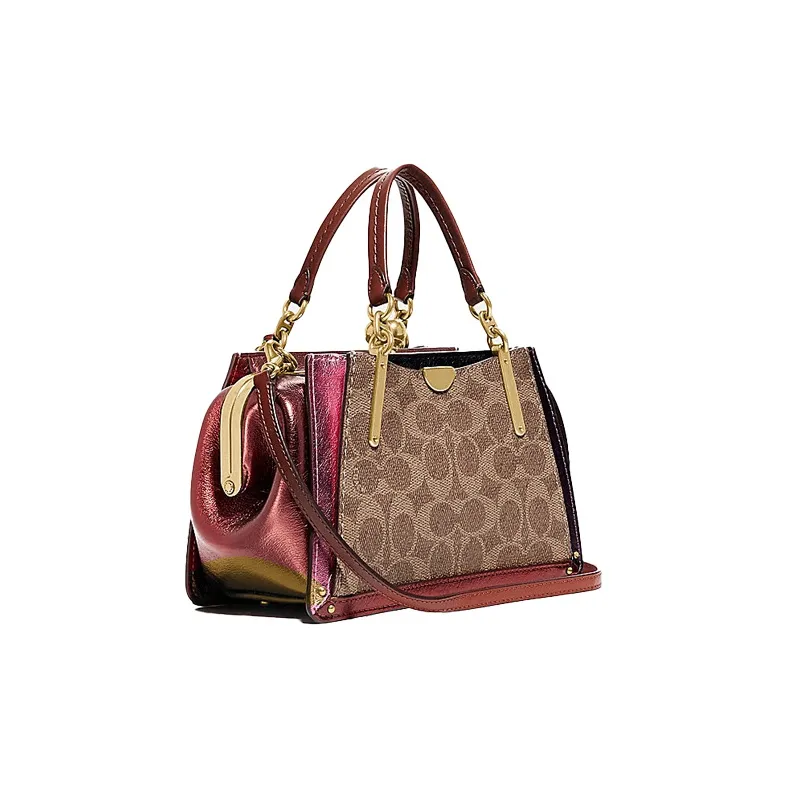 COACH Dreamer Monogram Canvas With Leather Shoulder Bag Crossbody Bag Handbags Small Size Women's Red & Brown Monogram-1