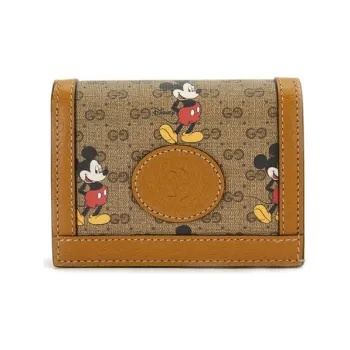 GUCCI Disney, Collaboration Canvas With Leather Wallet, Card Holder Regular Unisex Beige/Ebony/Brown