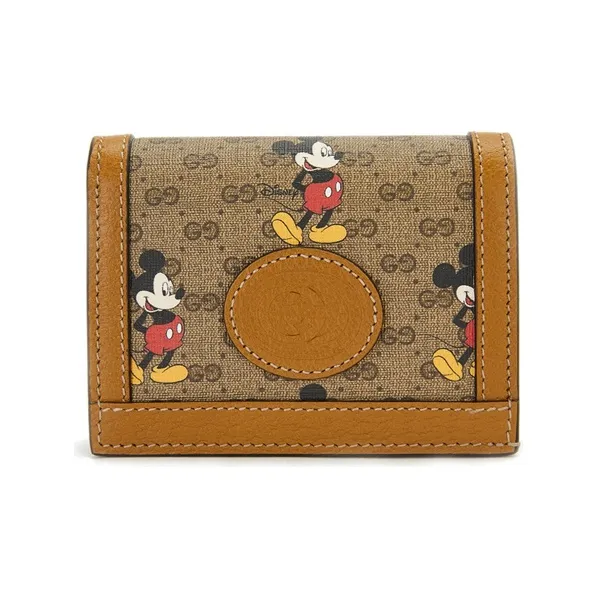 GUCCI Disney, Collaboration Canvas With Leather Wallet, Card Holder Regular Unisex Beige/Ebony/Brown-0