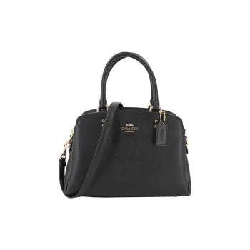 COACH Lillie Cross Stitch Leather Laptop Bags Briefcase Shoulder Bag Crossbody Bag Handbag Small Size Women's Black