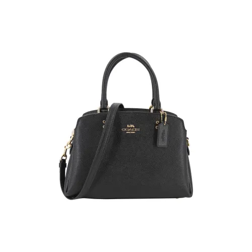 COACH Lillie Cross Stitch Leather Laptop Bags Briefcase Shoulder Bag Crossbody Bag Handbag Small Size Women's Black