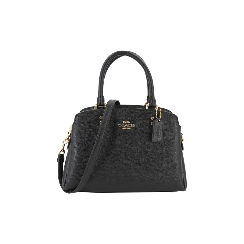COACH Lillie Cross Stitch Leather Laptop Bags Briefcase Shoulder Bag Crossbody Bag Handbag Small Size Women's Black-0