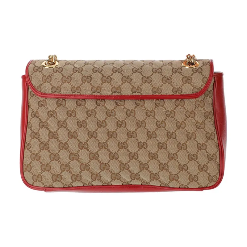 GUCCI Marmont Quilting Canvas With Leather Chain Shoulder Bag Crossbody Bag Medium Size Women's Ebony/Red-2