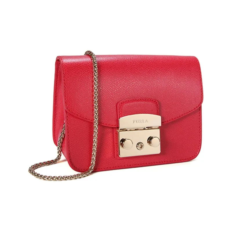 Furla Metropolis Collection Cow Leather Chain Bag Small Square Bag Shoulder Bag Crossbody Bag Women's Red-2