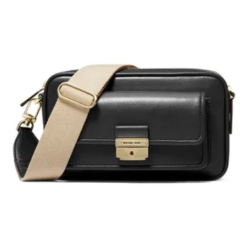 MICHAEL KORS Bradshaw Leather Camera Bag, Shoulder Bag, Crossbody Bag Medium Size Women's Black