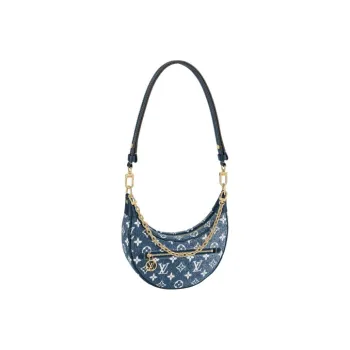 LOUIS VUITTON Loop Baguette Handbag Denim Jacquard Navy Blue