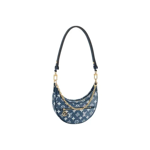 LOUIS VUITTON Loop Baguette Handbag Denim Jacquard Navy Blue