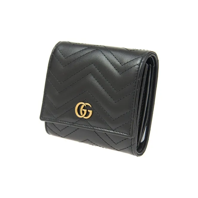 GUCCI Marmont Cow Leather Card Holder Money Clip Wallet Women's Black-1