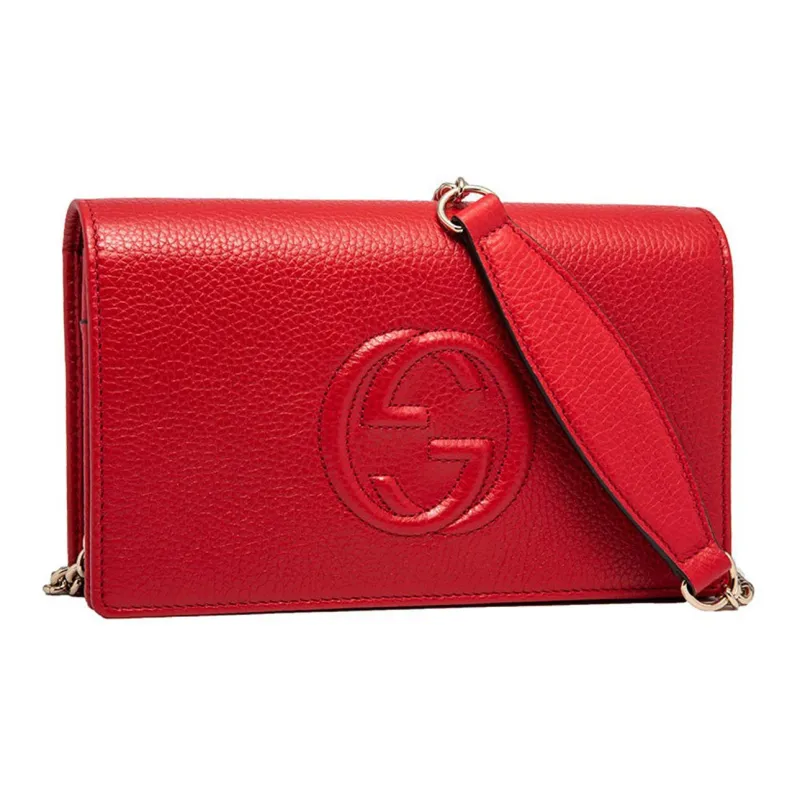 GUCCI Litchi Grain Leather Crossbody Bag, Shoulder Bag Women's Red-1