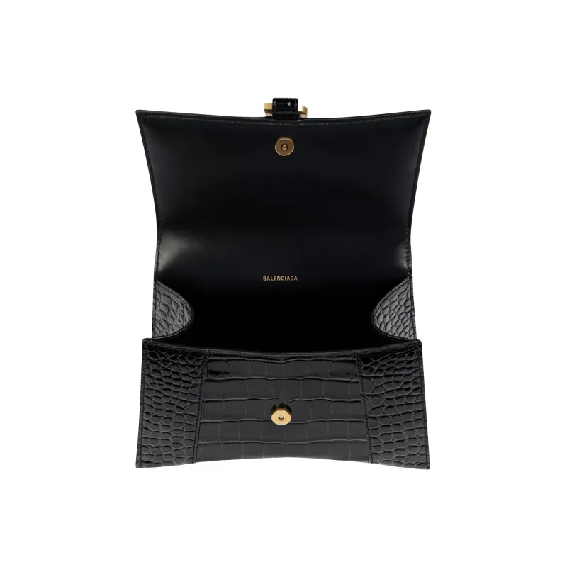 Balenciaga Crocodile Embossed Hourglass Top Handle Xs Black-4