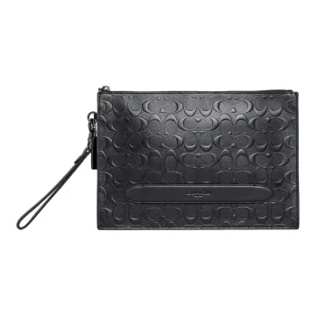 COACH Pouch Leather Document Bag, Briefcase, Wrist Bag, Clutch, Handbag Tubas Men's Black