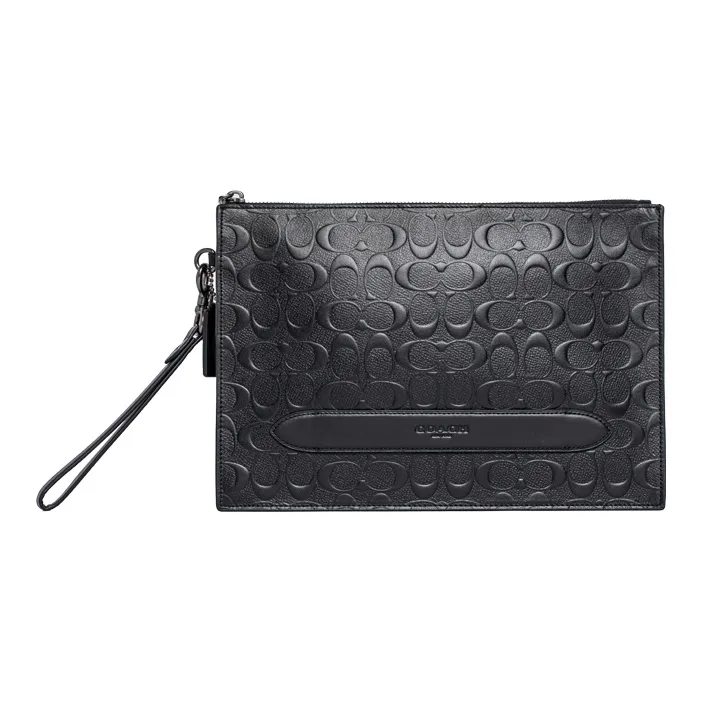 COACH Pouch Leather Document Bag, Briefcase, Wrist Bag, Clutch, Handbag Tubas Men's Black-0