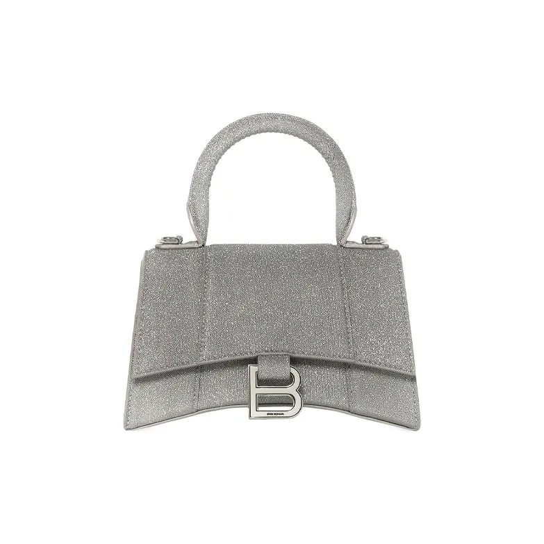Balenciaga Hourglass Top Handle Bag Xs Sparking Material Gray-0