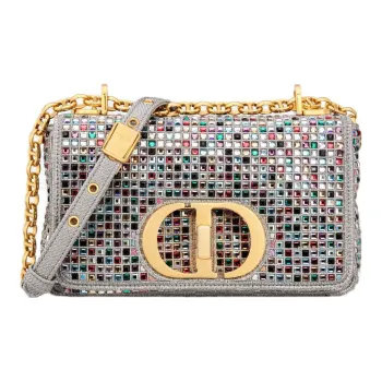 DIOR Caro Multicolor Crystal Embroidery Clutch Portable Crossbody Bag Shoulder Bag Women's Silver