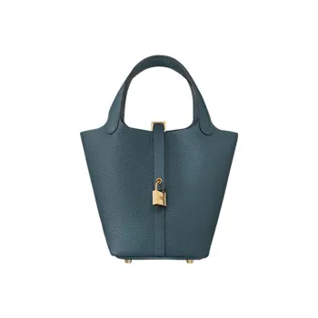 HERMES Picotin Clemence Bullock Leather Basket Bag Handbag Bucket Bag 18 Women's Y7 Bleu Orage Hurricane Blue