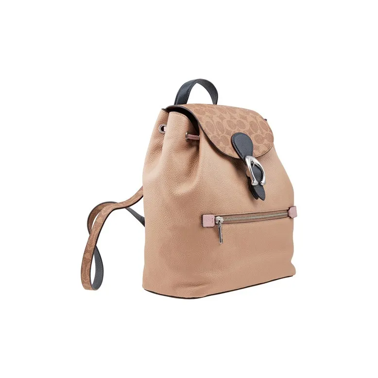 COACH Evie Canvas With Leather Backpack Women's Light Khaki & Khaki Monogram-1