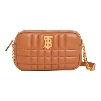 Burberry Quilted Leather Mini Lola Camera Bag Maple Brown/Gold tone