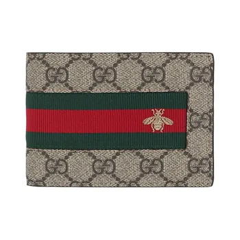 GUCCI Canvas With Leather Wallet Men's Ebony/Brown/Beige