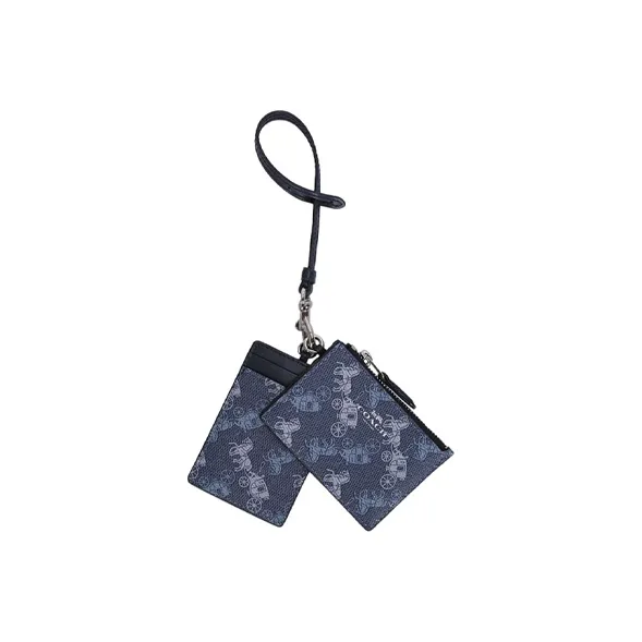COACH Lanyard Leather ID Holder Coin Card Two Piece Set Card Holder Mini Women's Blue-1