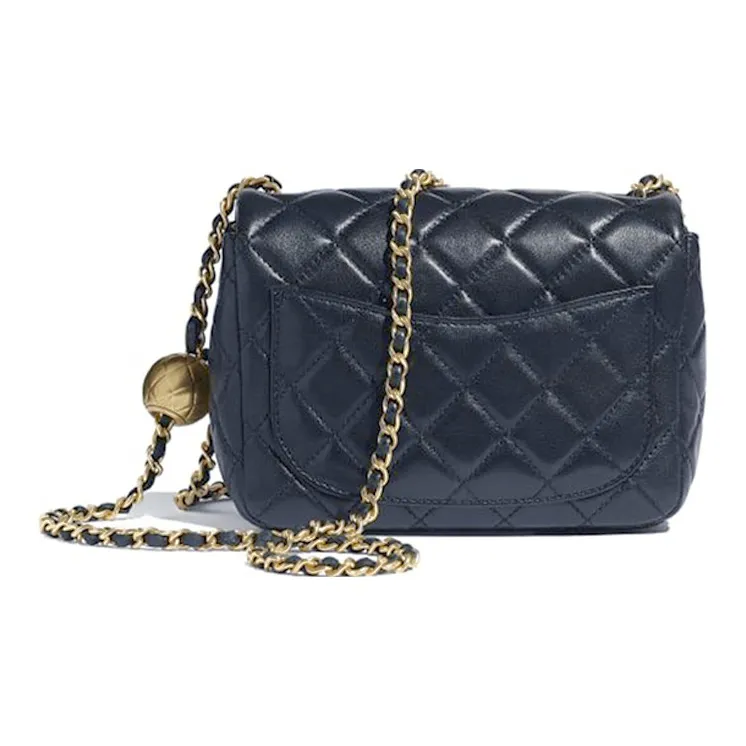 CHANEL Lambskin Chain Bag, Shoulder Bag, Crossbody Bag Women's Navy Blue-1