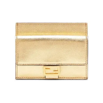 FENDI Baguette Cow Leather Card Holder Women's Gold