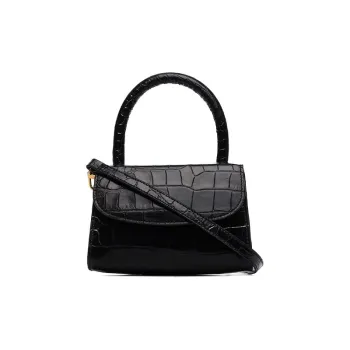 By Far Croco Genuine Leather Small Square Bag, Handbag, Shoulder Bag, Crossbody Bag Mini Women's Black