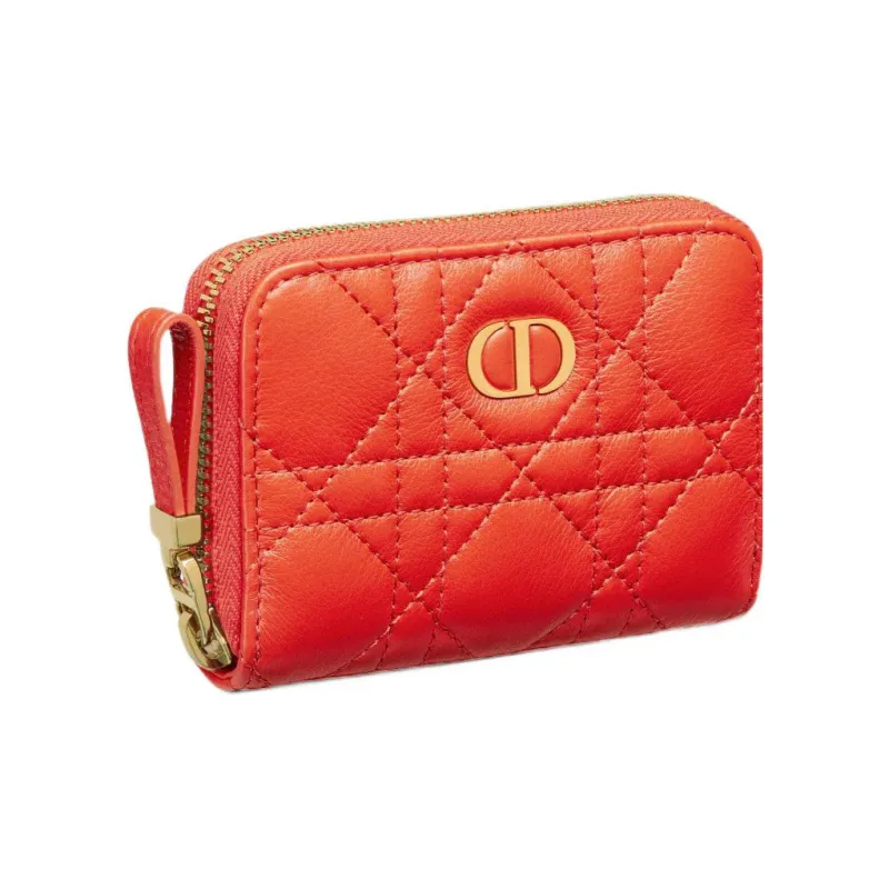 DIOR Caro Soft Calfskin Clutch Coin Purse With Card Holder Women's Bright Orange-1