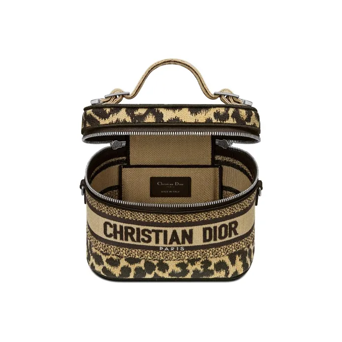 DIOR Embroidery Makeup Bag Toiletry Bag Travel Storage Bag Handbag Clutch Small Size Women's Brown-5