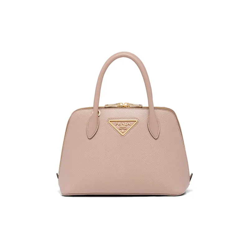 PRADA Leather Dome Bag, One Shoulder Handbag Women's Nude Pink-0