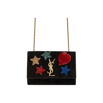 SAINT LAURENT YSL Suede Sheepskin With Leather Shoulder Bag Crossbody Bag Small Size Women's Black