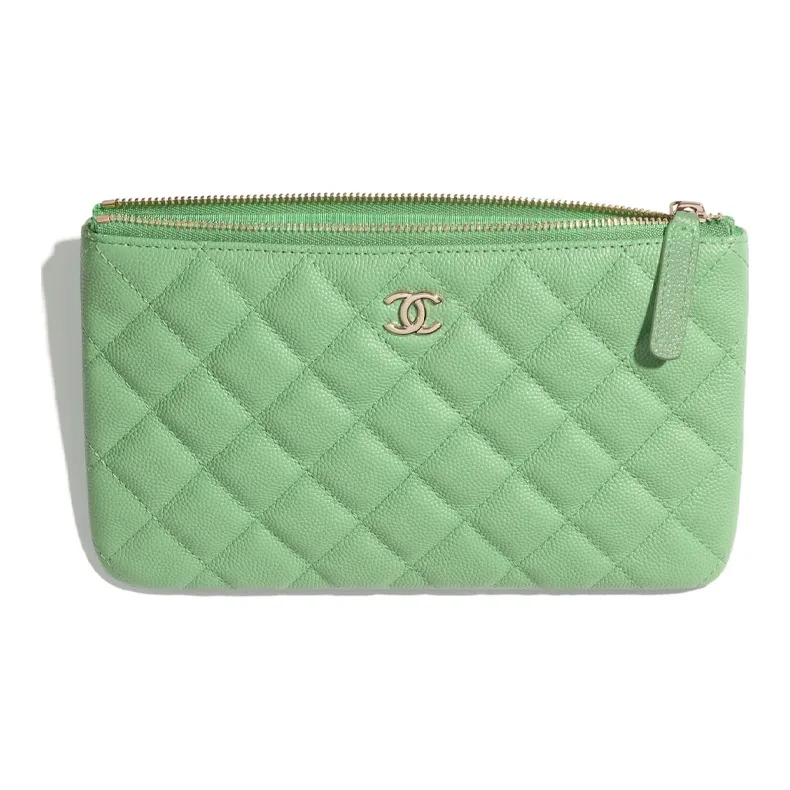 CHANEL Grain Embossed Calfskin & Metal Wallet, Clutch Women's Green-2