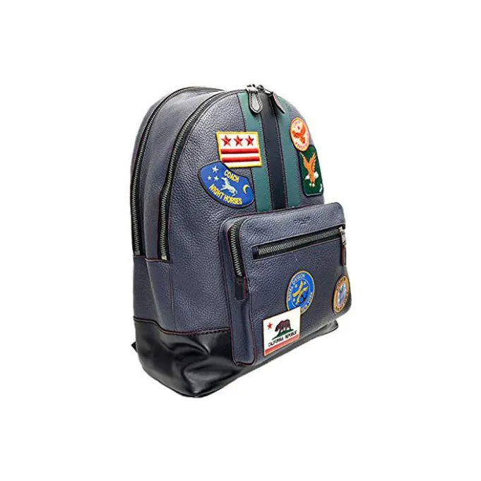 COACH West Pebbled Leather With Calfskin Backpacks Backpack Large Size Men's Navy And Black-2
