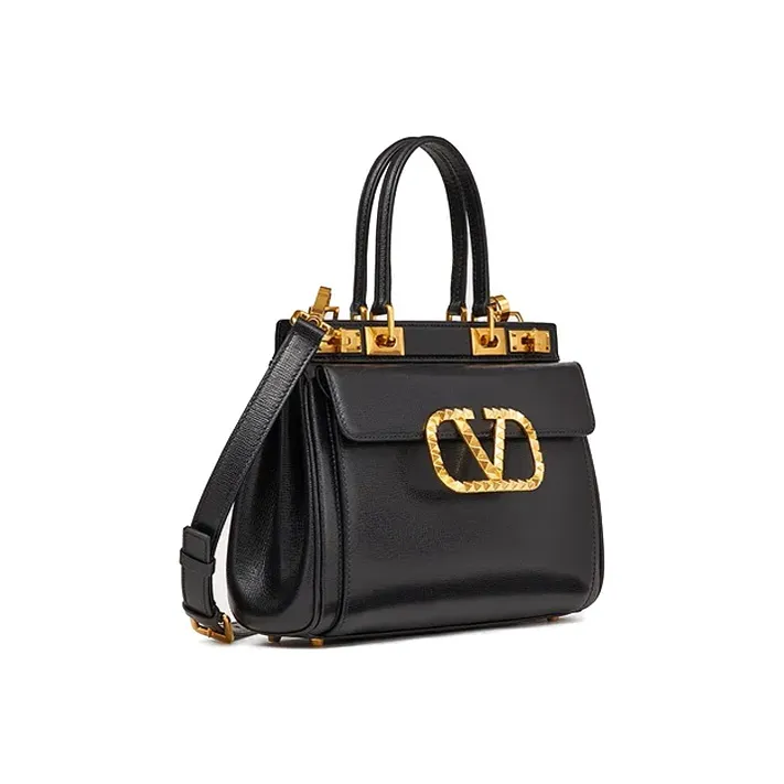 Valentino ROCKSTUD ALCOVE Grained Calfskin Handbag Medium Size Women's Black-1