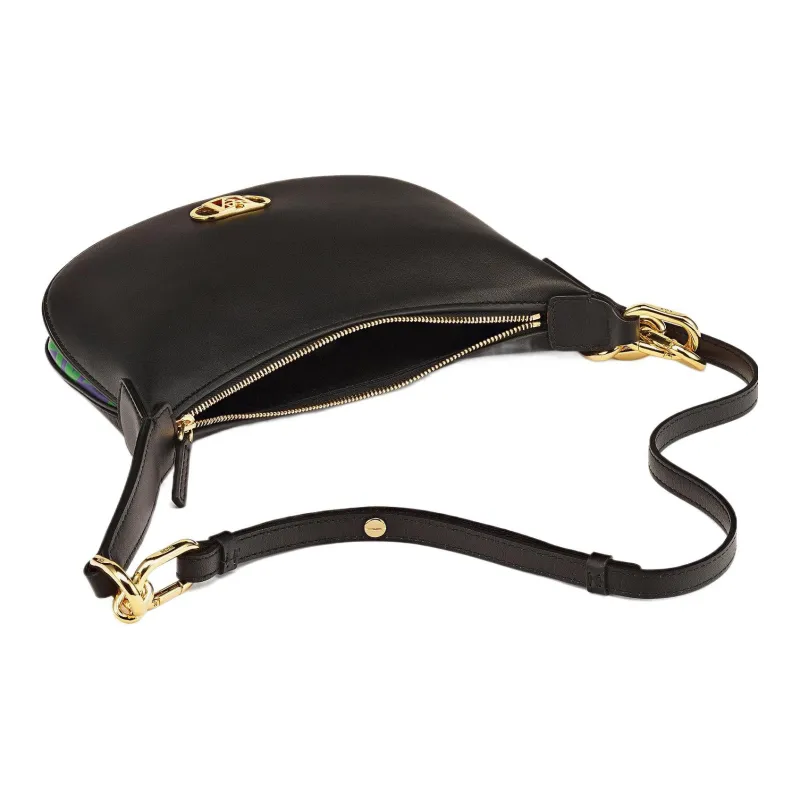 MCM Nappa Leather Crescent Bag Shoulder Bag Crossbody One Shoulder Handbag Women's Black Black Gold-2