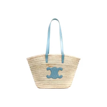 CELINE Triomphe Cow Leather Tote Bag Shopping Bag Handbag Women's Blue