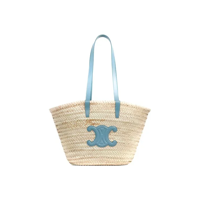 CELINE Triomphe Cow Leather Tote Bag Shopping Bag Handbag Women's Blue-0