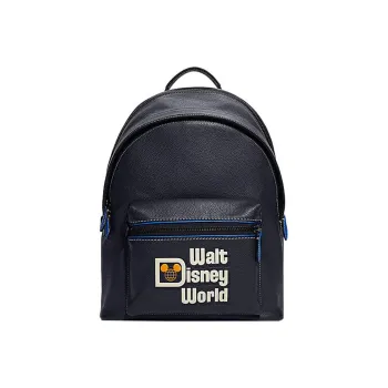 COACH Disney Collaboration Charter Polished Pebbled Leather Backpack Large Size Unisex Black