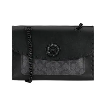 COACH Parker Canvas With Leather Chain Bag Shoulder Bag Crossbody Bag Medium Size Women's Black/Charcoal Gray