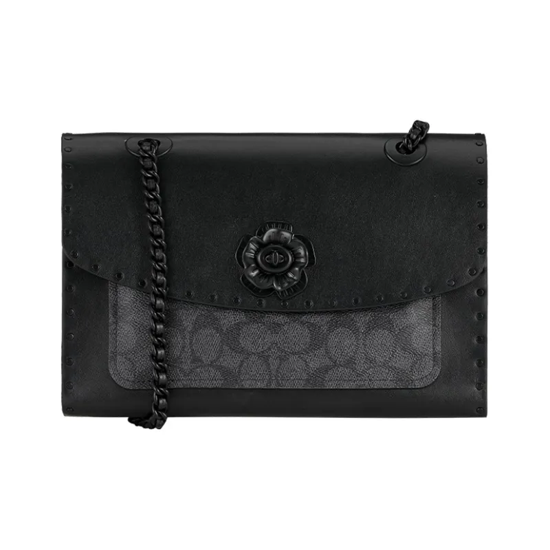 COACH Parker Canvas With Leather Chain Bag Shoulder Bag Crossbody Bag Medium Size Women's Black/Charcoal Gray-0