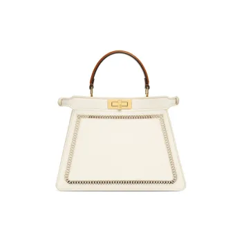 FENDI Peekaboo ISeeU Canvas With Leather Shoulder Bag Crossbody Bag Handbag Medium Size Women's White