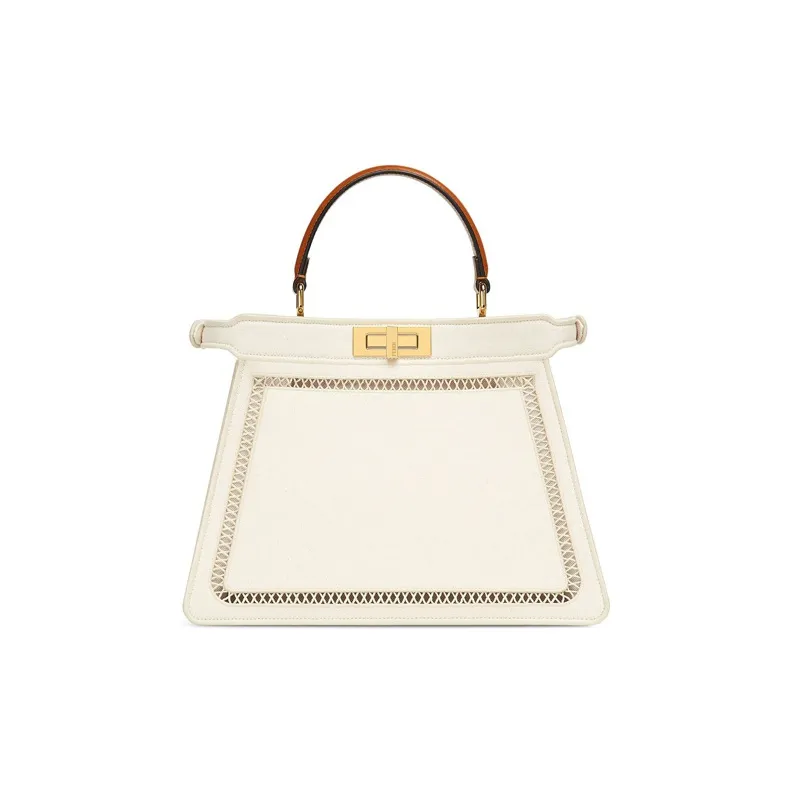 FENDI Peekaboo ISeeU Canvas With Leather Shoulder Bag Crossbody Bag Handbag Medium Size Women's White-0