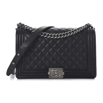 CHANEL Leboy Grain Embossed Calfskin Shoulder Bag, Crossbody Bag Large Size Unisex Black